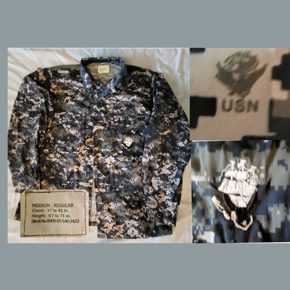 U.S. NAVY COMBAT FATIGUE SHIRT BLUE CAMO - Picture 1 of 1